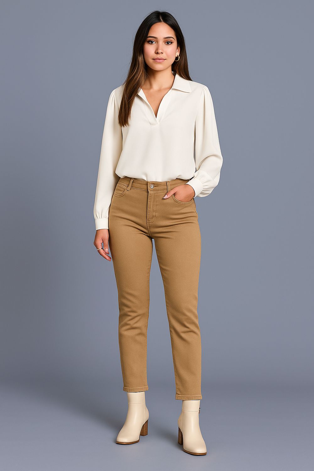 Crèmekleurige enkellaarsjes met goudkleurige gesp en blokhak – Chic &amp; tijdloos | Infinity Me 