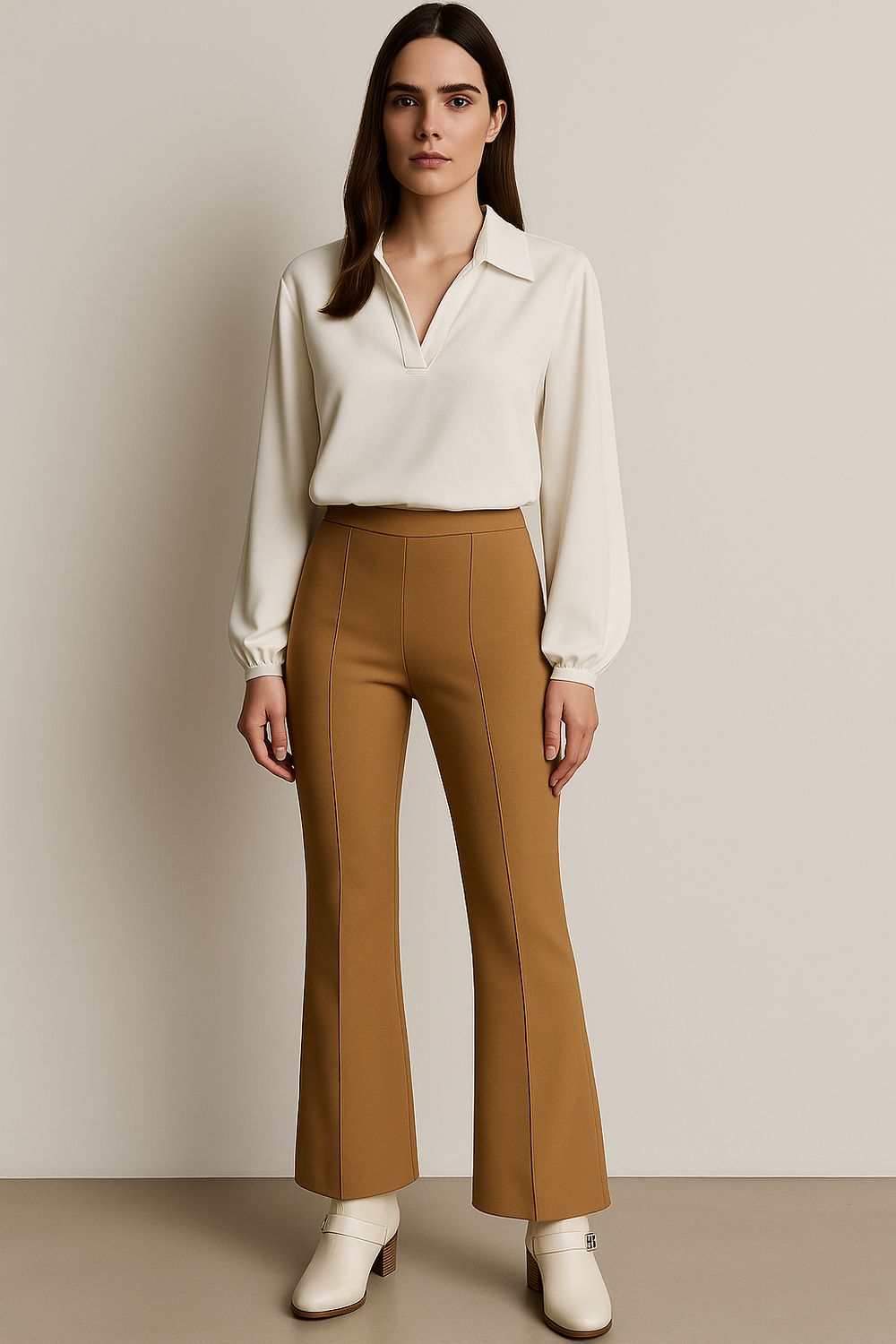 Crèmekleurige enkellaarsjes met goudkleurige gesp en blokhak – Chic &amp; tijdloos | Infinity Me 