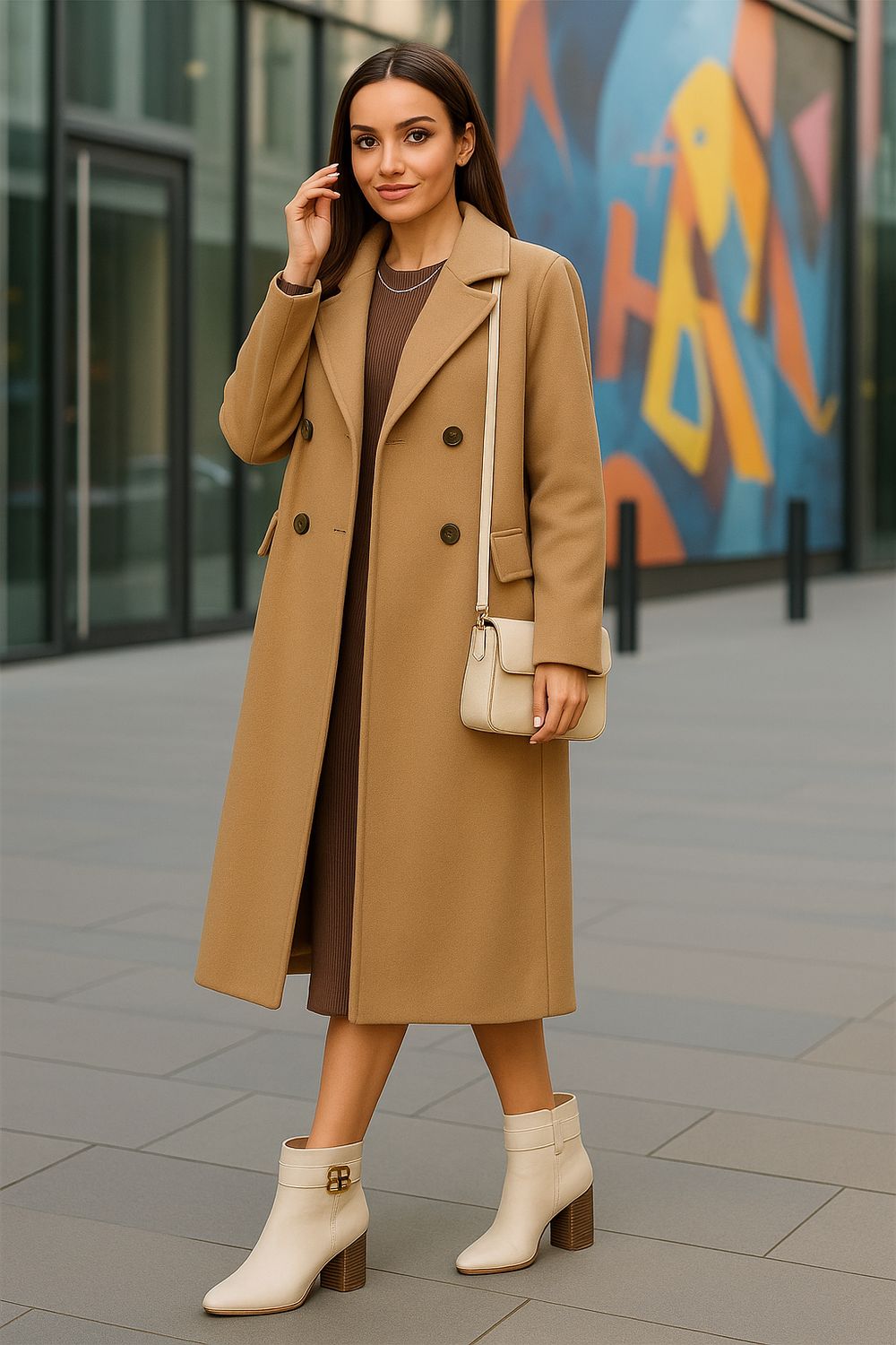 Mid length rib knit dress - Elegant blauw midi jurkje voor dames - Infinity Me