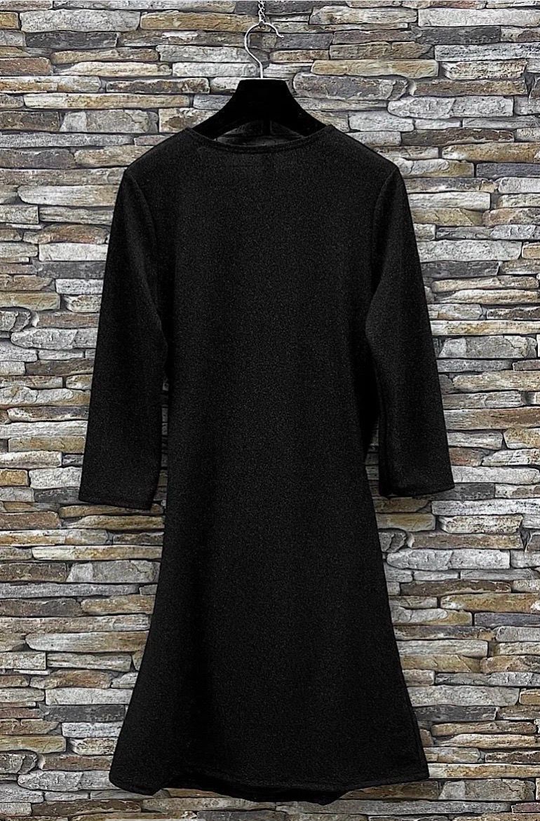 Zwart Elegant Party Jurkje – V-Hals – Drapage – 3/4 Mouw – Slim Fit 