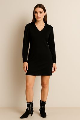 Sweater Jurk met V-hals – comfy midi korte jurk voor dames