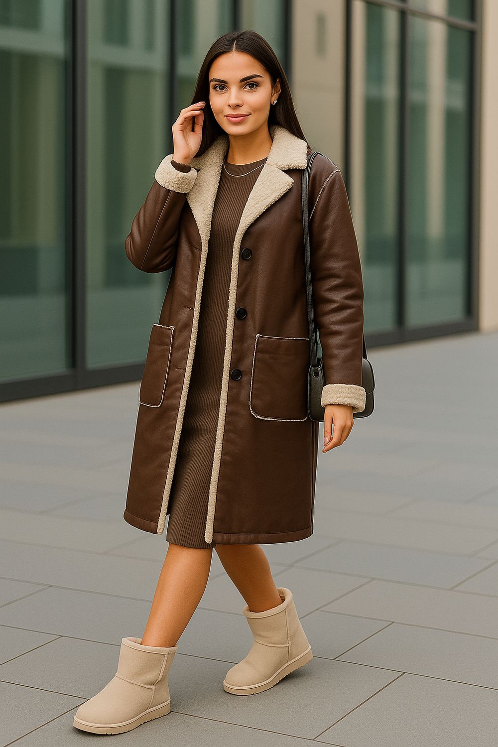 Mid length rib knit dress - Elegant blauw midi jurkje voor dames - Infinity Me