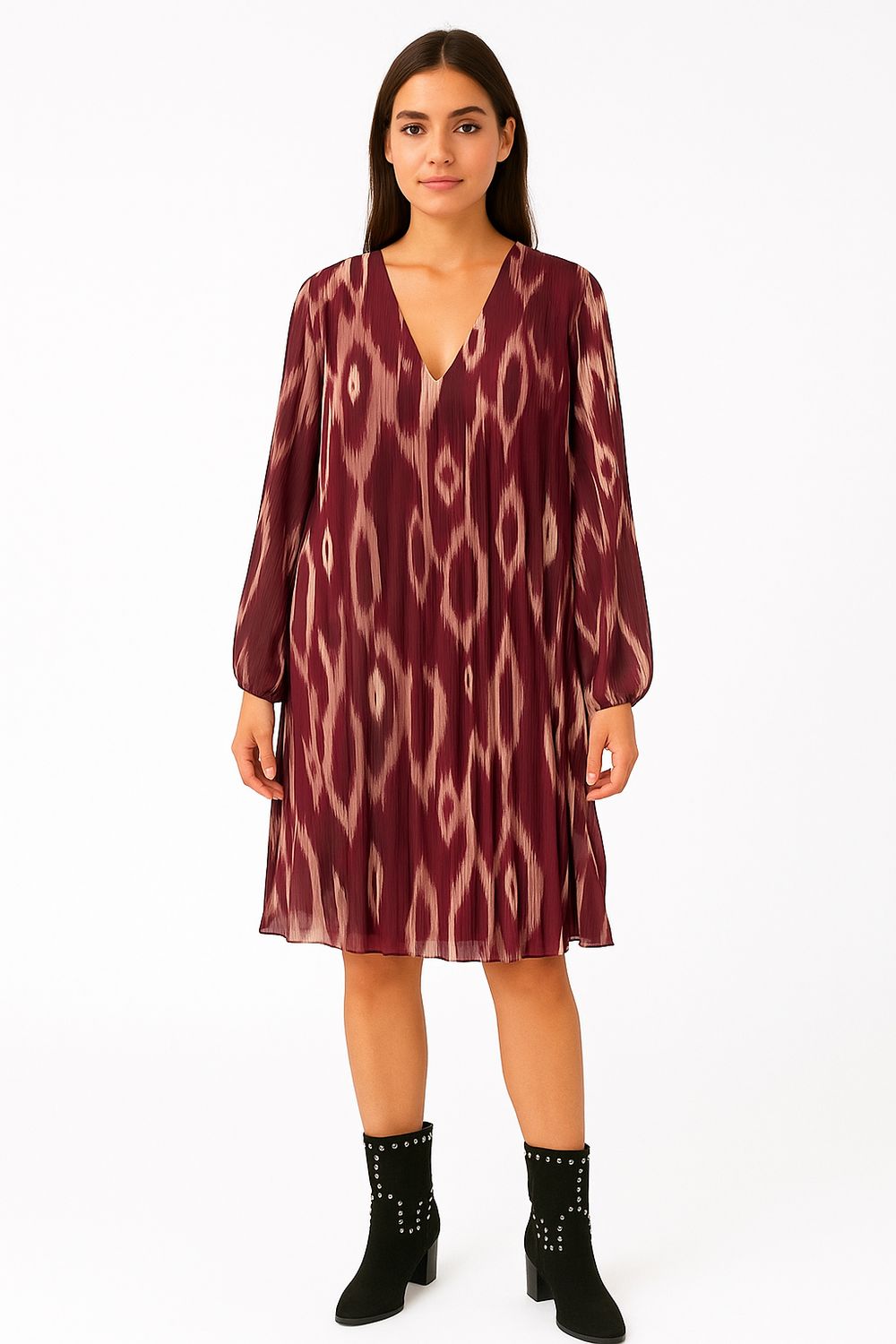 Plissé jurk met V-hals in verschillende kleuren en print – Elegante mini jurk