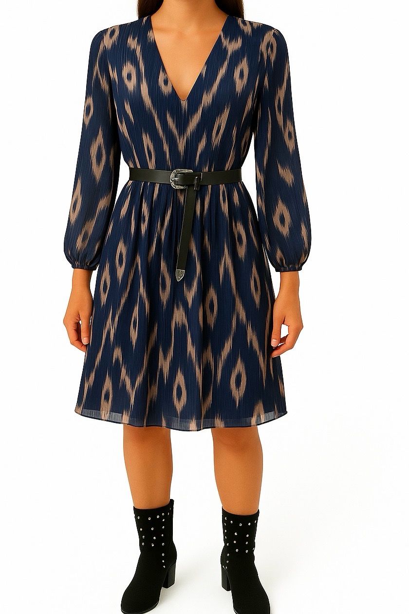 Plissé jurk met V-hals in verschillende kleuren en print – Elegante mini jurk