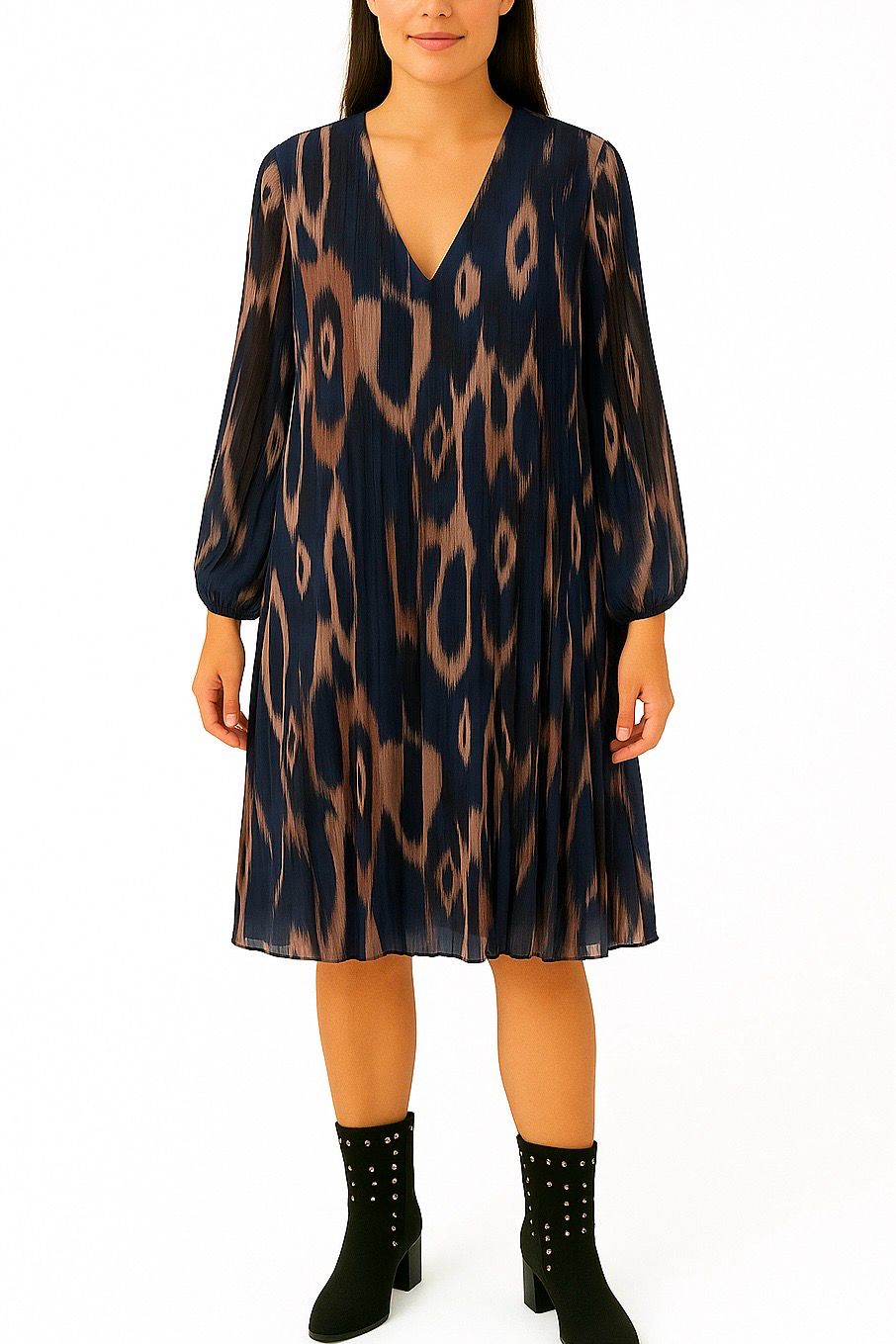 Plissé jurk met V-hals in verschillende kleuren en print – Elegante mini jurk