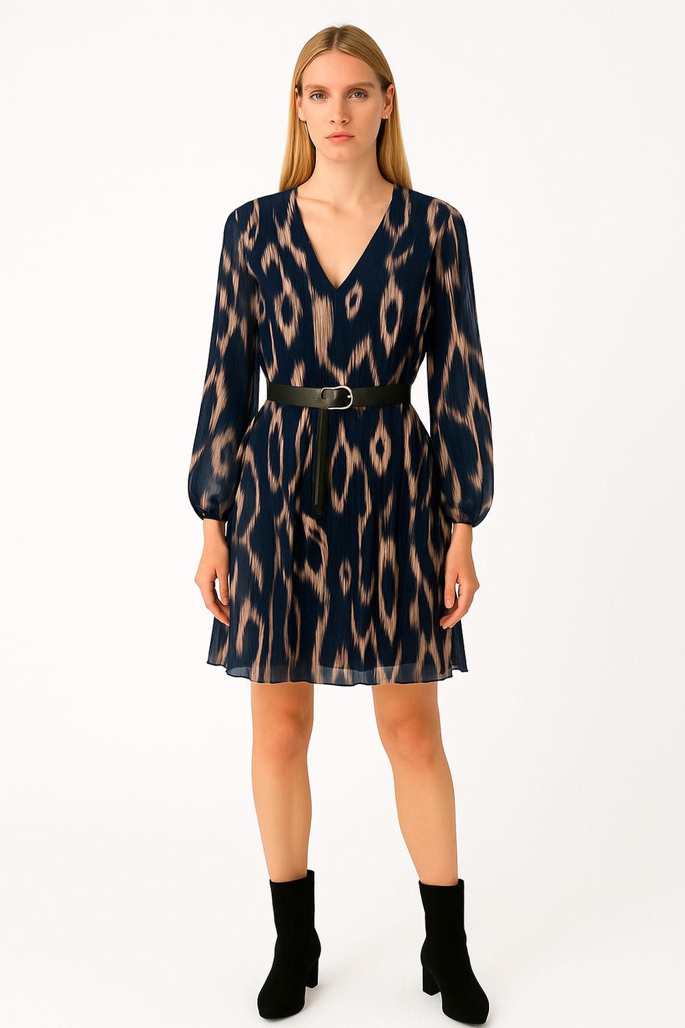 Plissé jurk met V-hals in verschillende kleuren en print – Elegante mini jurk