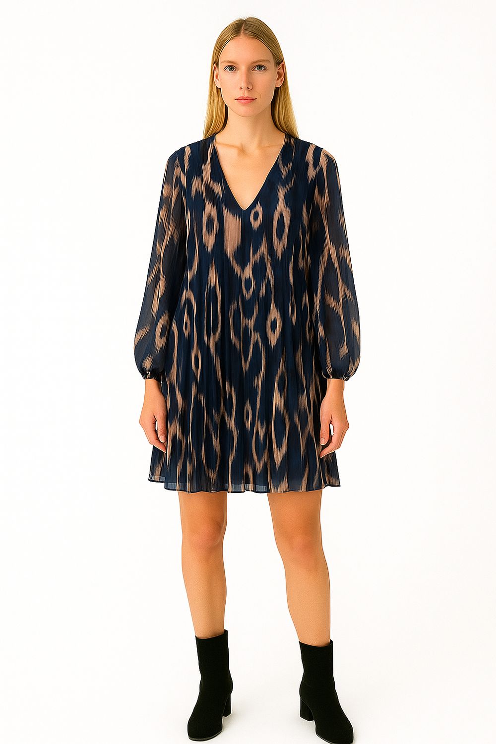 Plissé jurk met V-hals in verschillende kleuren en print – Elegante mini jurk