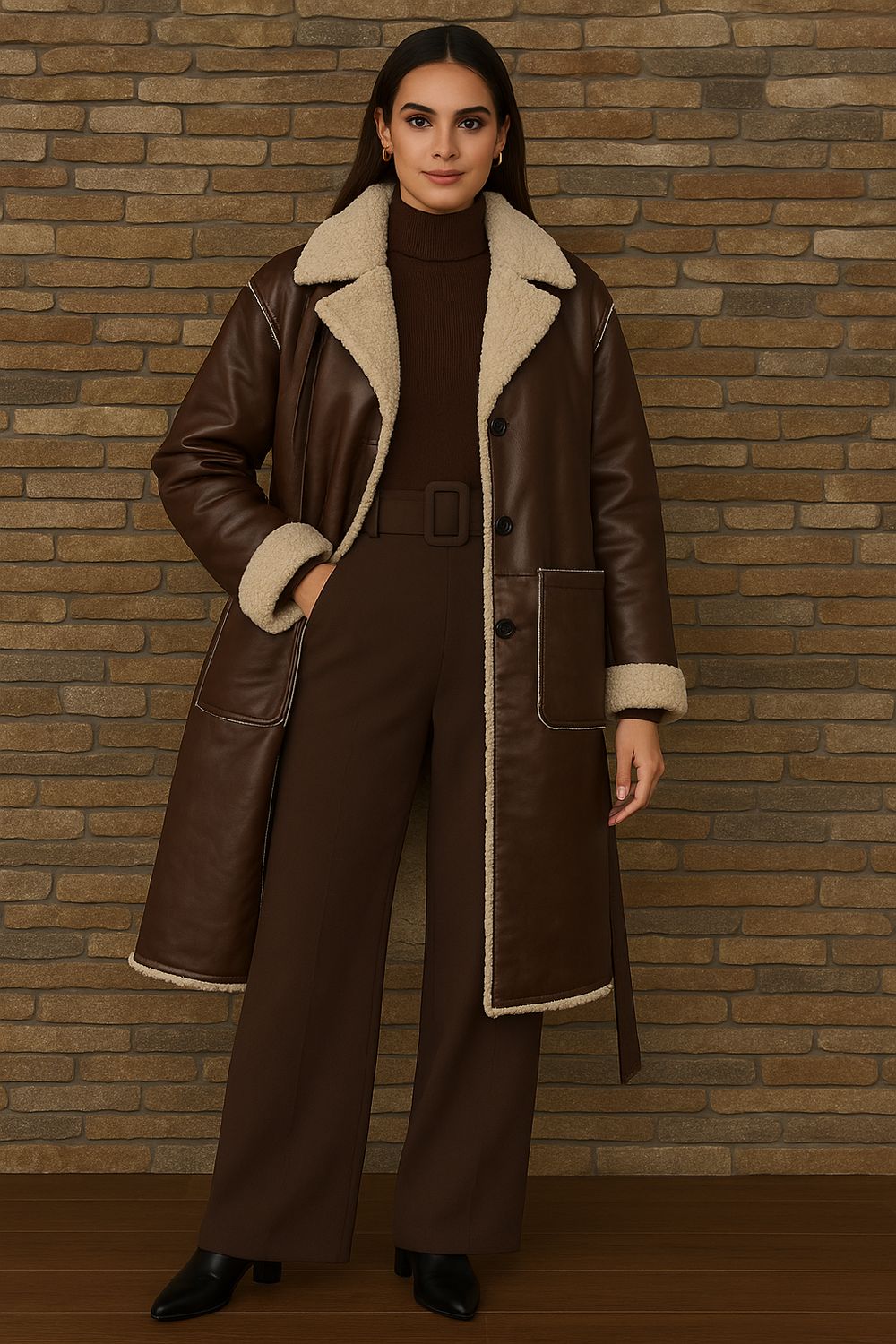 Stretchstof Milano fabric wijde broek, palazzo in Milano Chic Automnale met handgemaakte riem.