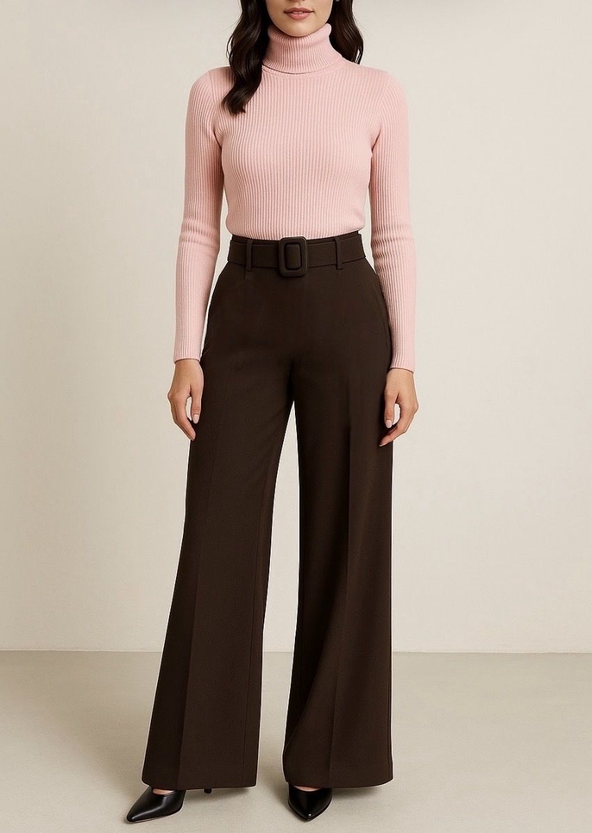 Stretchstof Milano fabric wijde broek, palazzo in Milano Chic Automnale met handgemaakte riem.