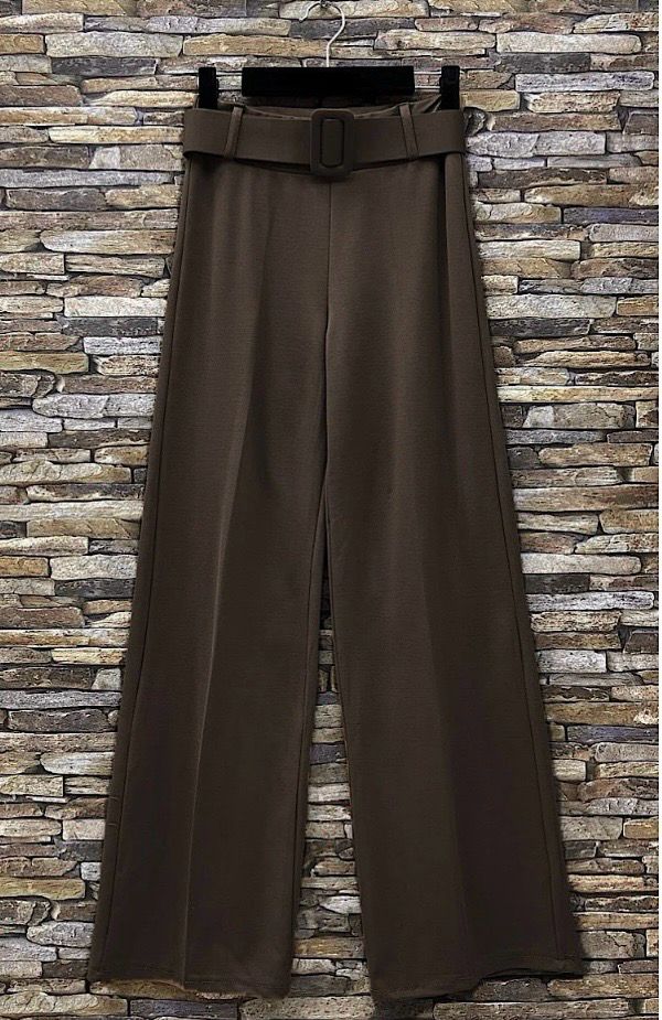 Stretchstof Milano fabric wijde broek, palazzo in Milano Chic Automnale met handgemaakte riem.