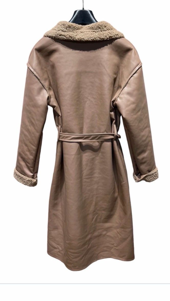 Lange Faux Leather jas in suède-look met teddy voering – Bruin | Infinity Me