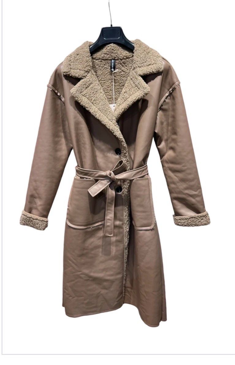 Lange Faux Leather jas in suède-look met teddy voering – Bruin | Infinity Me