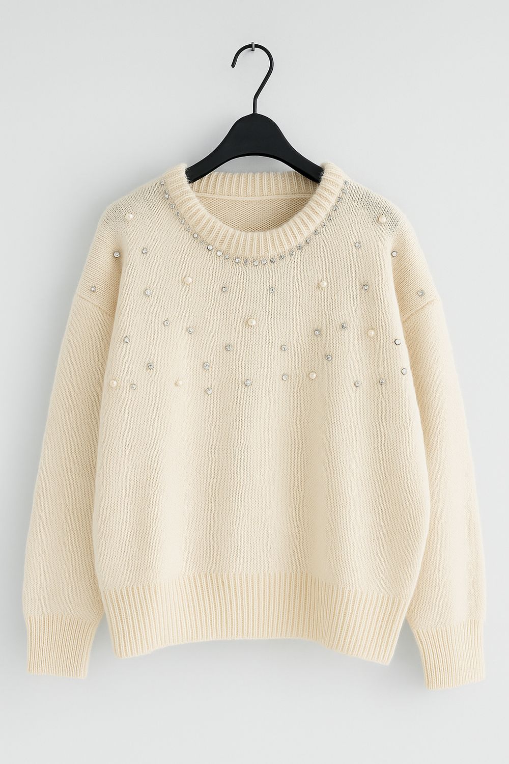 Round Neck Sparkle Knit Sweater Met Rhinestones– Bordeaux , Beige Grijs Zwart | Infinity Me Boutique