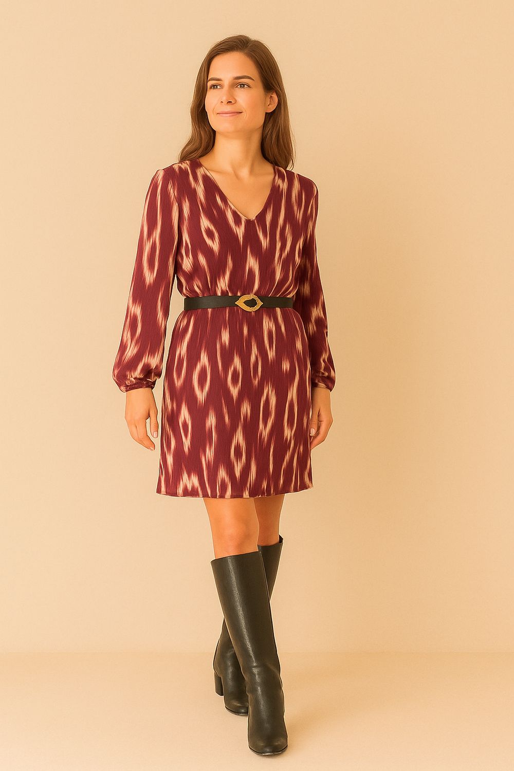 Plissé jurk met V-hals in verschillende kleuren en print – Elegante mini jurk