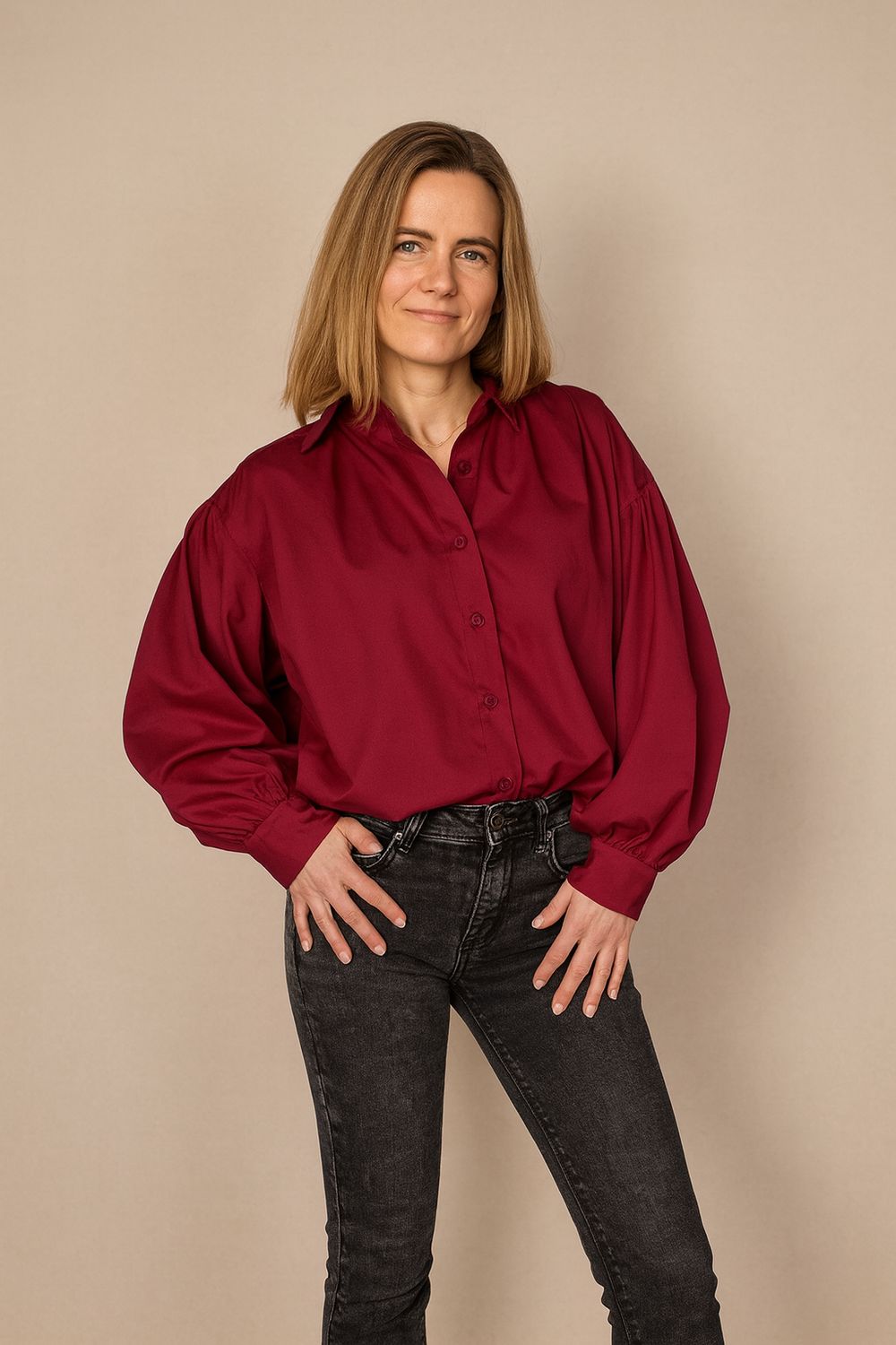 Blouse met pofmouwen dames – rode blouse – elegante oversized look