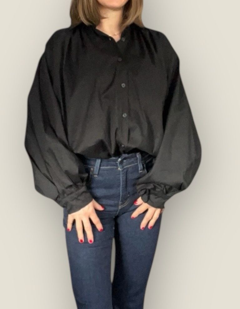 Blouse met pofmouwen dames – zwarte blouse – elegante oversized look