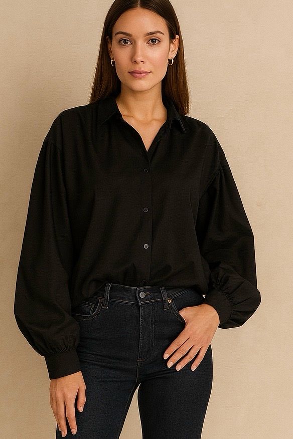 Blouse met pofmouwen dames – zwarte blouse – elegante oversized look