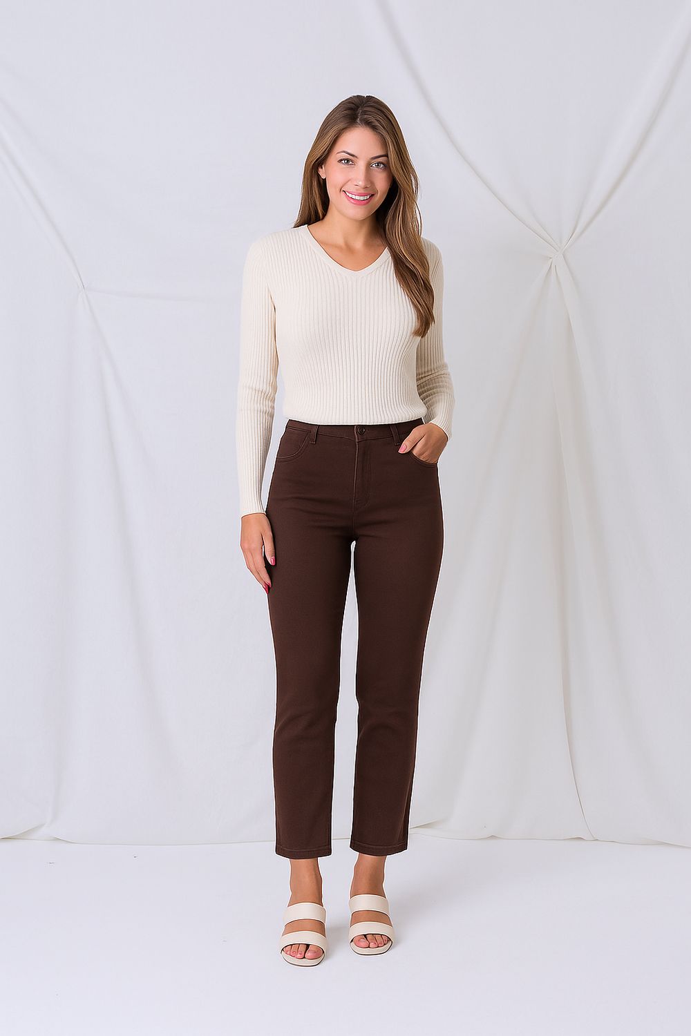 Ribgebreide V-hals trui –  | Tijdloos &amp; Elegant | Infinity Me