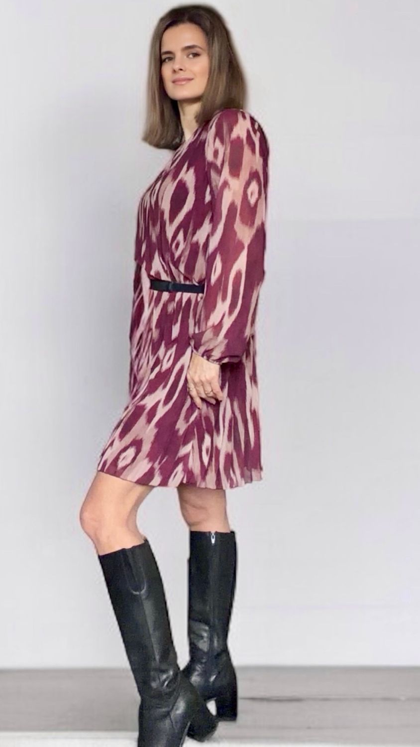 Plissé jurk met V-hals in verschillende kleuren en print – Elegante mini jurk