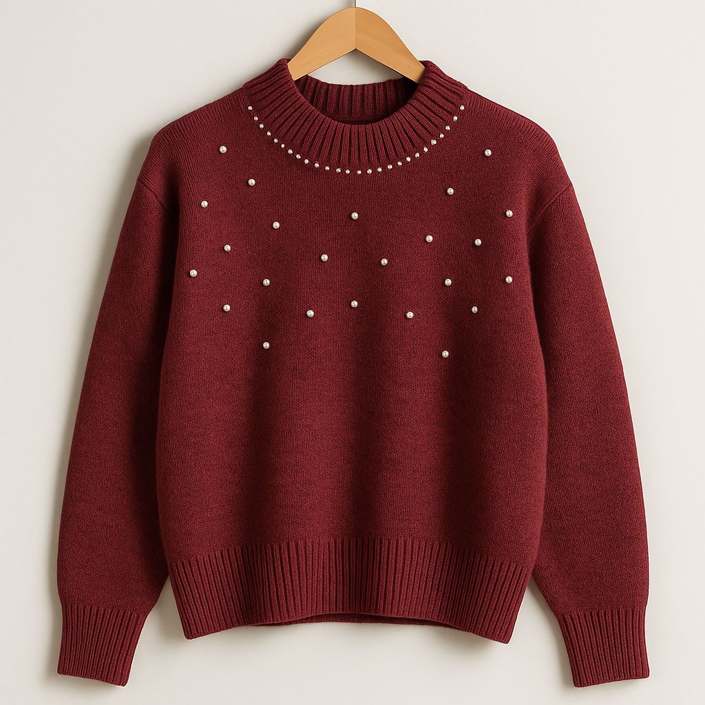 Round Neck Sparkle Knit Sweater Met Rhinestones– Bordeaux , Beige Grijs Zwart | Infinity Me Boutique