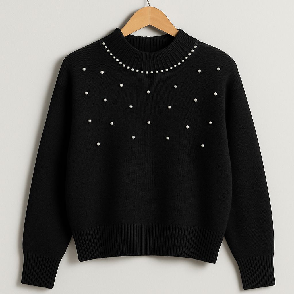 Round Neck Sparkle Knit Sweater Met Rhinestones– Bordeaux , Beige Grijs Zwart | Infinity Me Boutique