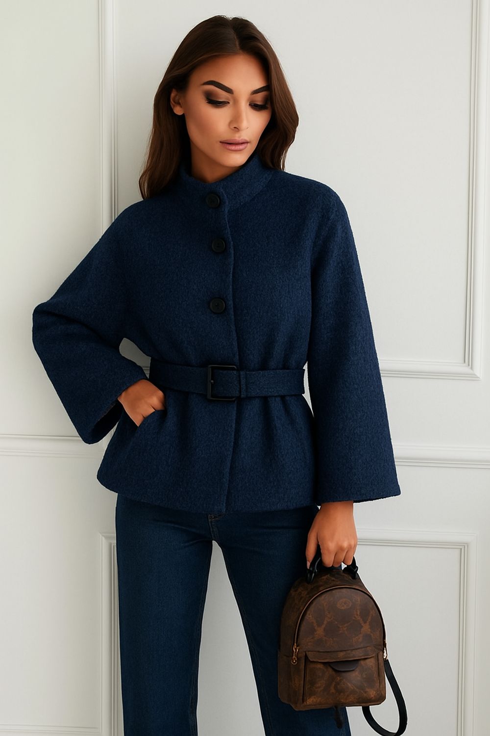 Cape-Style Bouclé Jacket – Elegante Parisian Fit in Soft Grey