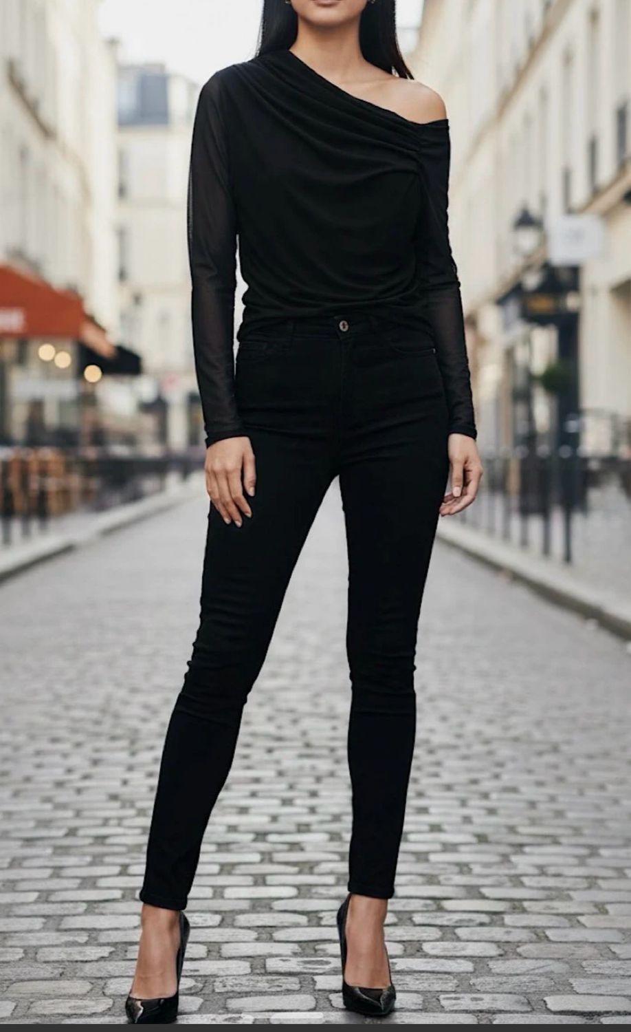 Off-Shoulder Mesh Drape Blouse – Elegante One-Shoulder Top | Infinity Me Boutique