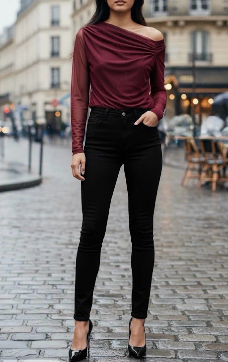 Off-Shoulder Mesh Drape Blouse – Elegante One-Shoulder Top | Infinity Me Boutique