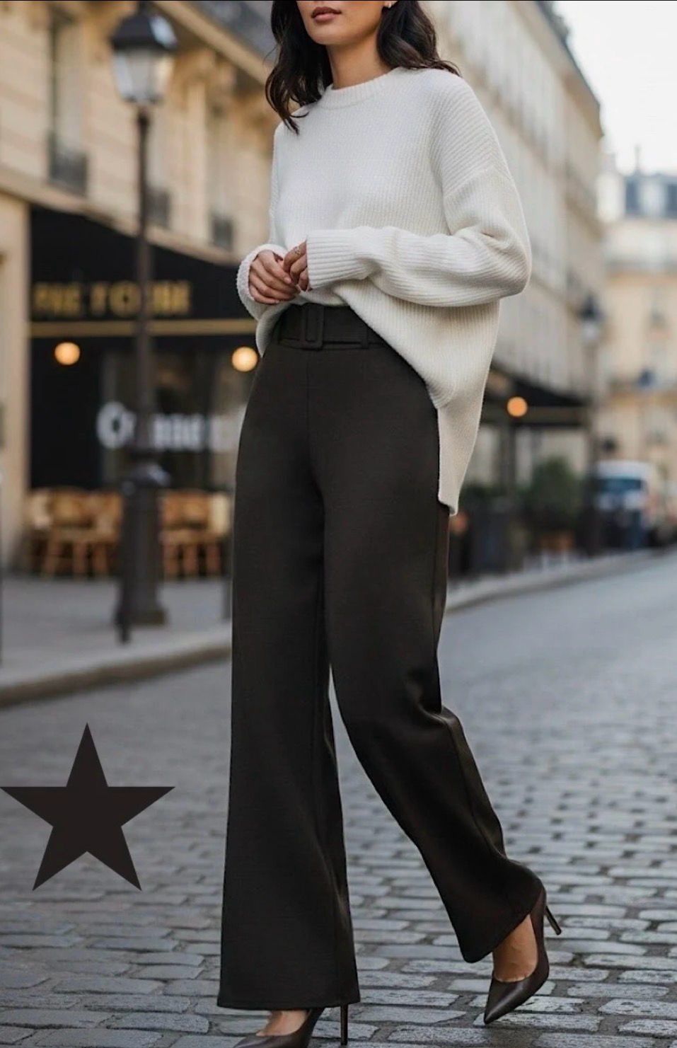 Stretchstof Milano fabric wijde broek, palazzo in Milano Chic Automnale met handgemaakte riem.