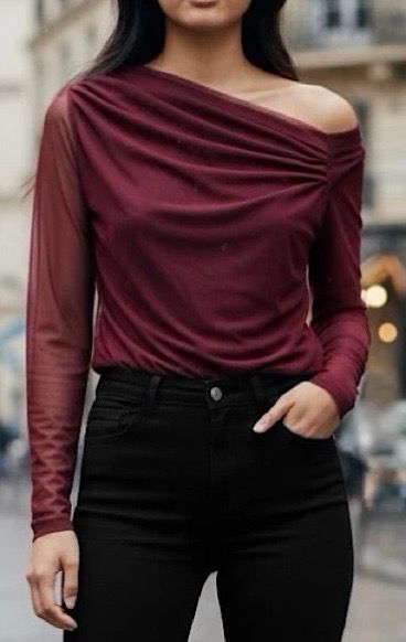 Off-Shoulder Mesh Drape Blouse – Elegante One-Shoulder Top | Infinity Me Boutique