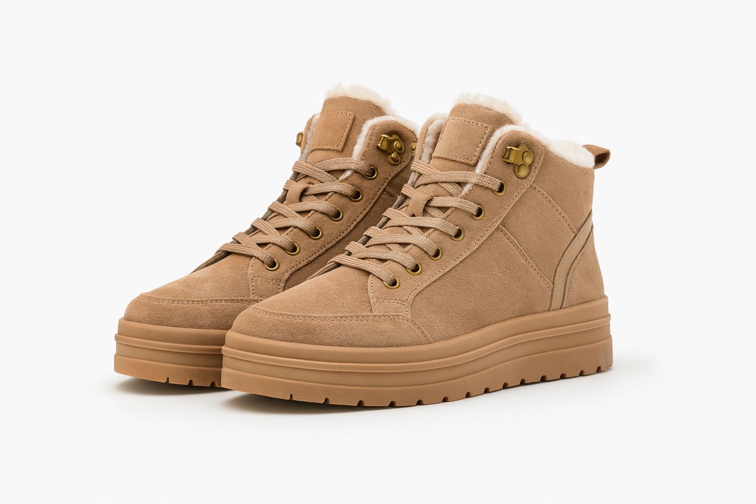 Suede Sneakers- Cozy Fur High Sneaker-Boot – Camel Beige | Infinity Me Winter Essentials