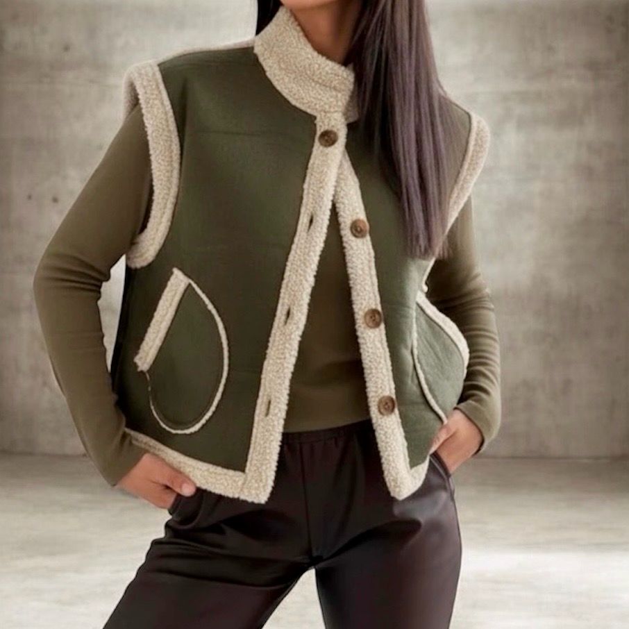 Teddy Voering Katoenen Gilet – Winter Cozy Boutique – Bruin/Crème (One Size)