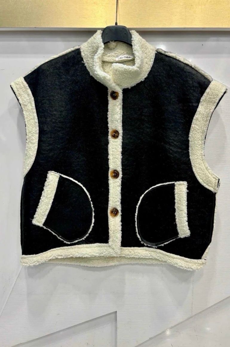 Teddy Voering Katoenen Gilet – Winter Cozy Boutique – Bruin/Crème (One Size)