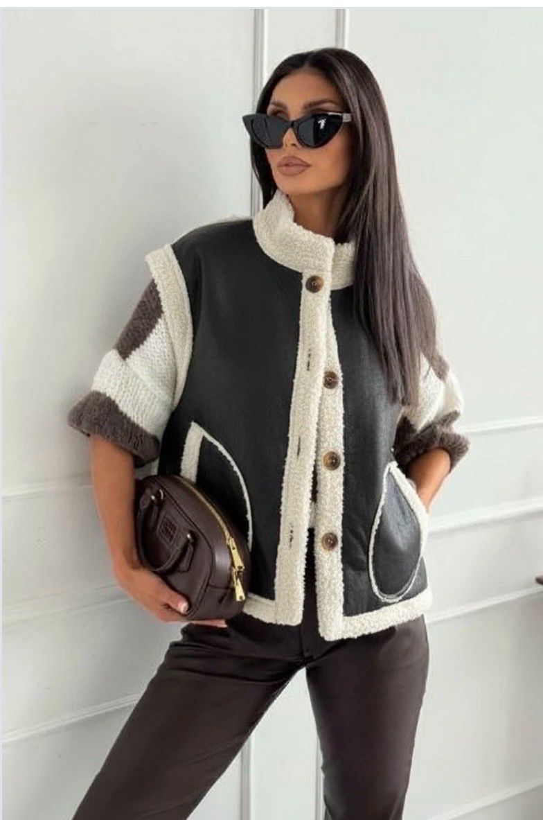 Teddy Voering Katoenen Gilet – Winter Cozy Boutique – Bruin/Crème (One Size)