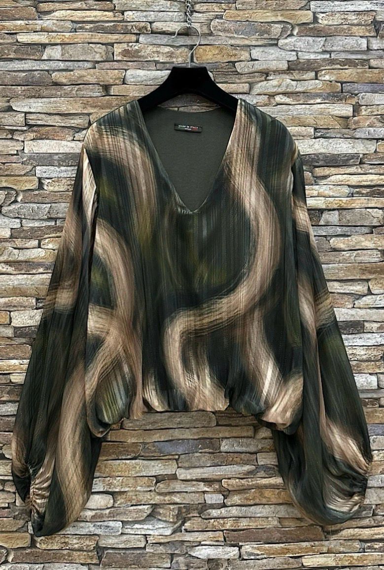  V-hals blouse met print – Made in Italy | Infinity Me