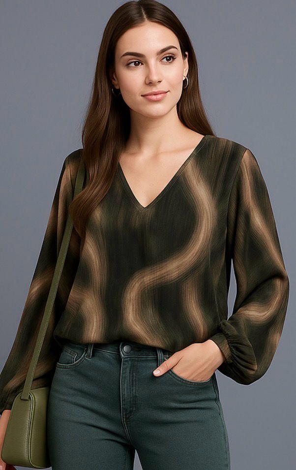  V-hals blouse met print – Made in Italy | Infinity Me