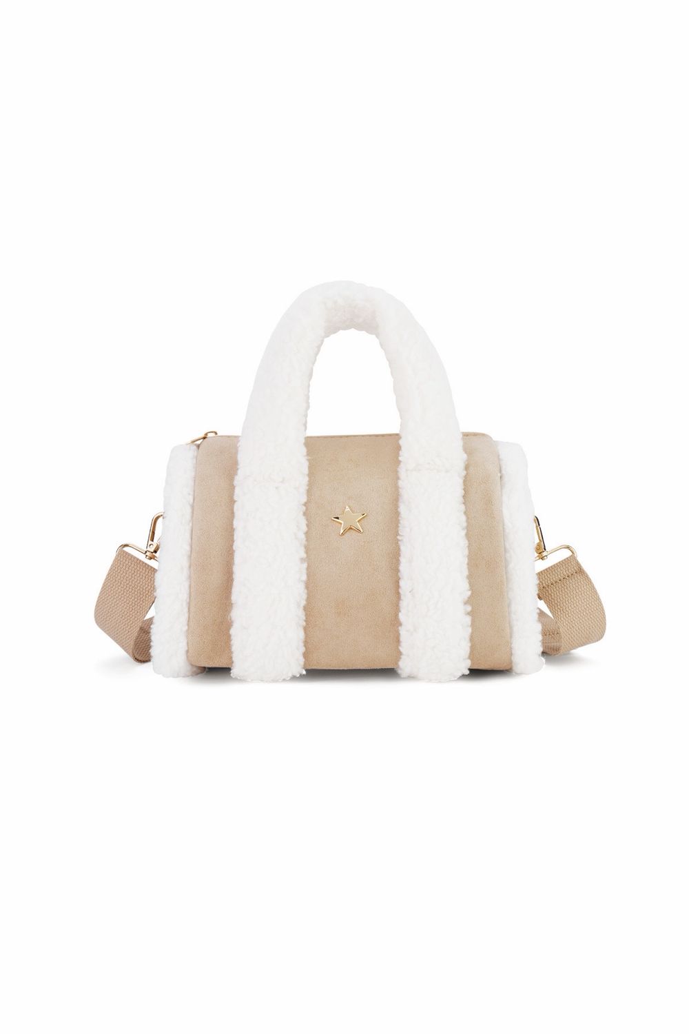 Infinity Me Mini Teddy Bag Beige – Cosy Suède Look met Gouden Ster