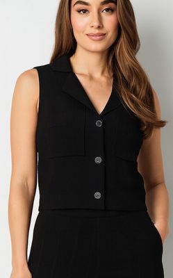 Comfy Knitted Top - Korte Top - Zwarte Top - Gilet - Gilet Voor Vrouwen Comfy Knitted Top - Korte Top - Zwarte Top - Gilet - Gilet Voor Vrouwen