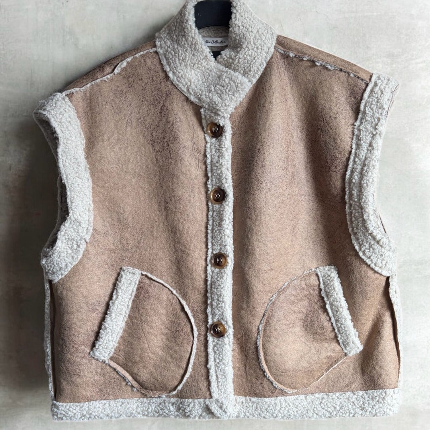 Teddy Voering Katoenen Gilet – Winter Cozy Boutique – Bruin/Crème (One Size)
