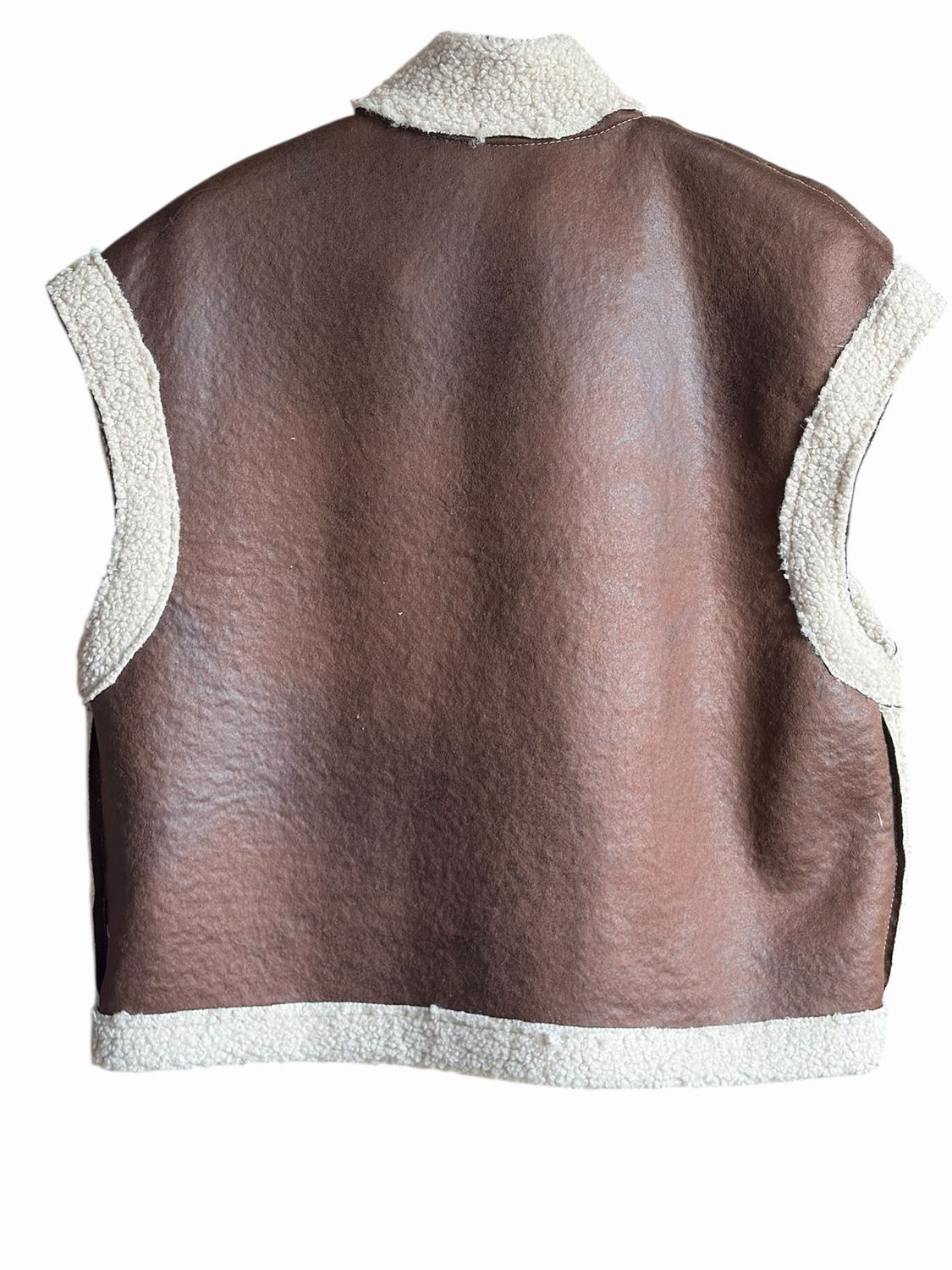 Teddy Voering Katoenen Gilet – Winter Cozy Boutique – Bruin/Crème (One Size)