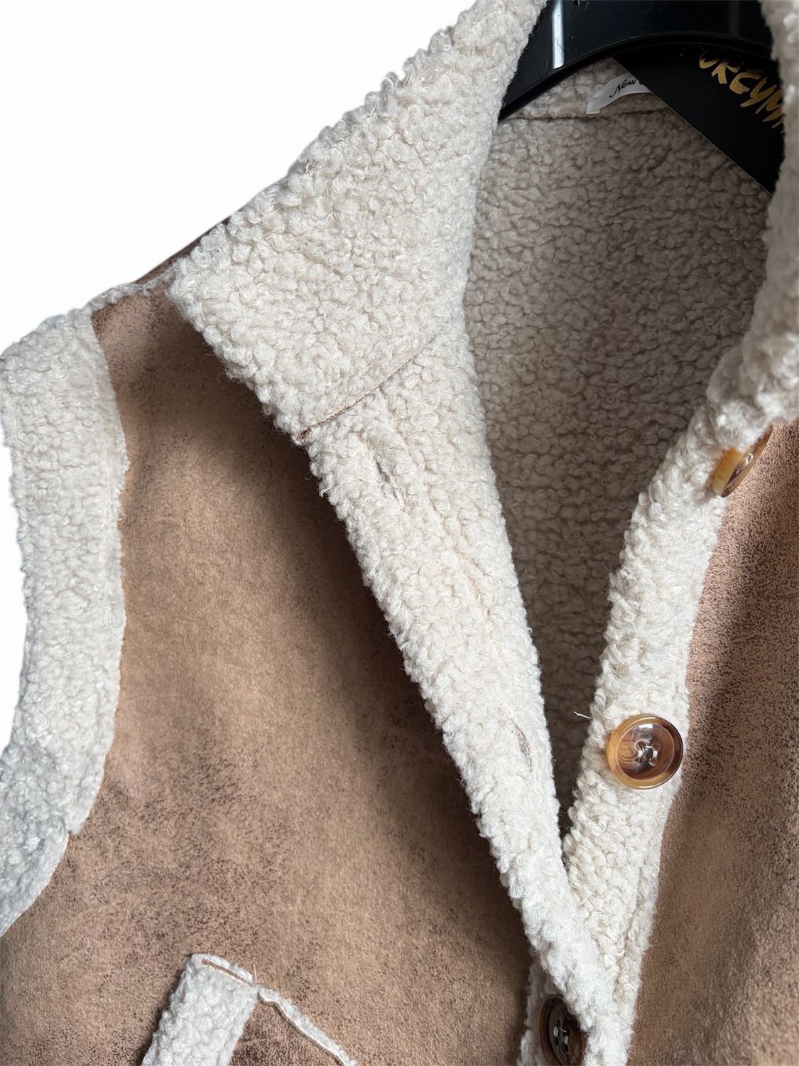 Teddy Voering Katoenen Gilet – Winter Cozy Boutique – Bruin/Crème (One Size)