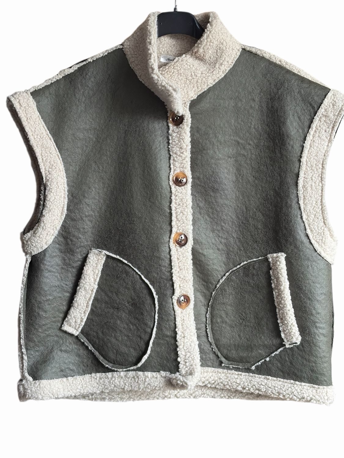 Teddy Voering Katoenen Gilet – Winter Cozy Boutique – Bruin/Crème (One Size)