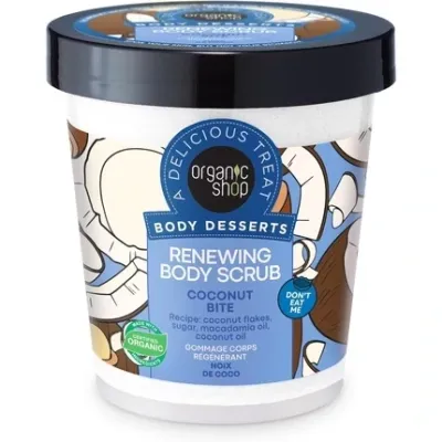 Body Scrub - Huid Vernieuwen - Organic Shop - Body Desserts Renewing, skin - vernieuwde huid - Coconut Bite - Body Scrub unisex. - lichaam scrub - 450ml