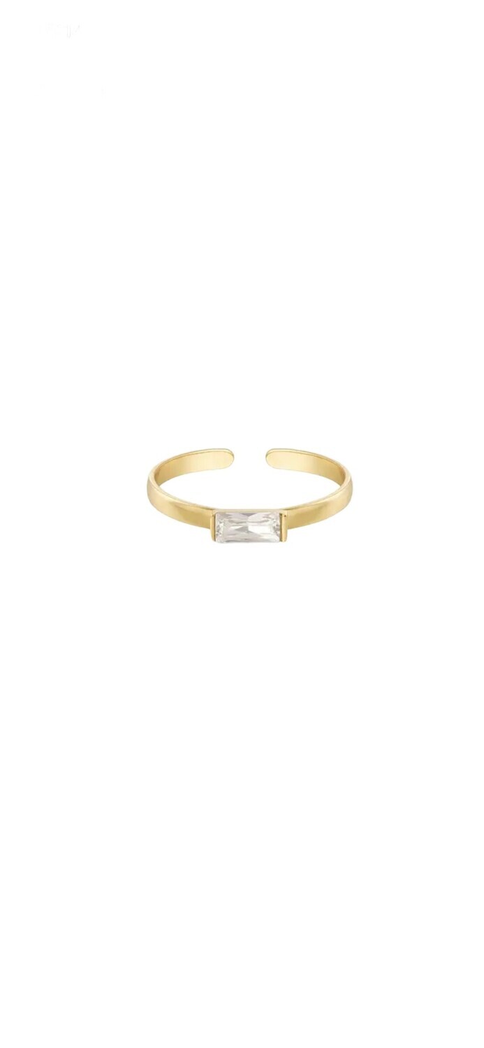 Ring Met Vierkante Steen - One size ring - Stainless steel Ring - Ring goudkleurig - Ring Voor Vrouwen
