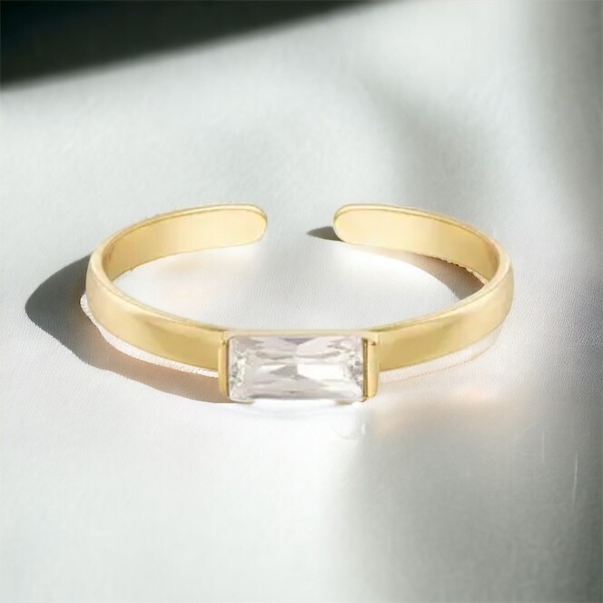 Ring Met Vierkante Steen - One size ring - Stainless steel Ring - Ring goudkleurig - Ring Voor Vrouwen