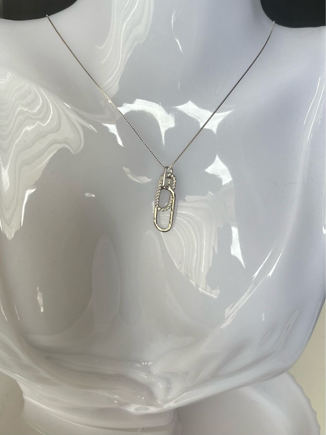 Ketting Met Ovale Hanger - Ketting Met Hanger- Ketting met zircon - Sterling Zilver - Platina Goud