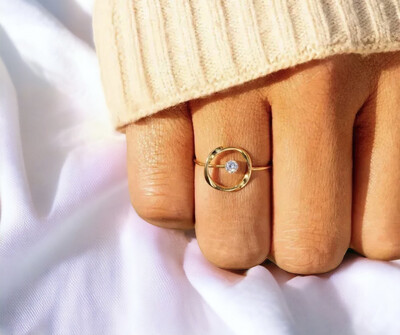 Geometrisch Patroon Ring - Open Ring Met Steentje - Sterling Zilver Ring Platina Goud - Ring Voor Vrouwen
