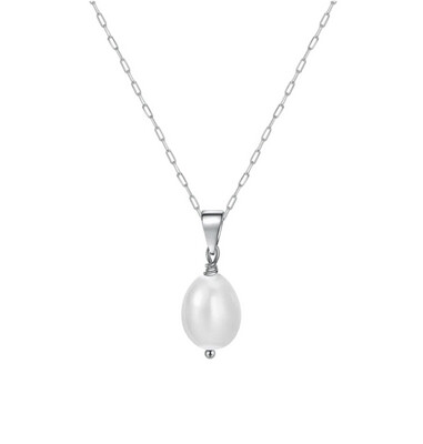 Ketting Met Parel Hanger - Retro Geometric Freshwater Pearl Ketting - Ketting Met Hanger - Zilveren Ketting - Plating White Gold Ketting Met Parel Hanger - Retro Geometric Freshwater Pearl Ketting - Ketting Met Hanger - Zilveren Ketting - Plating White Gold