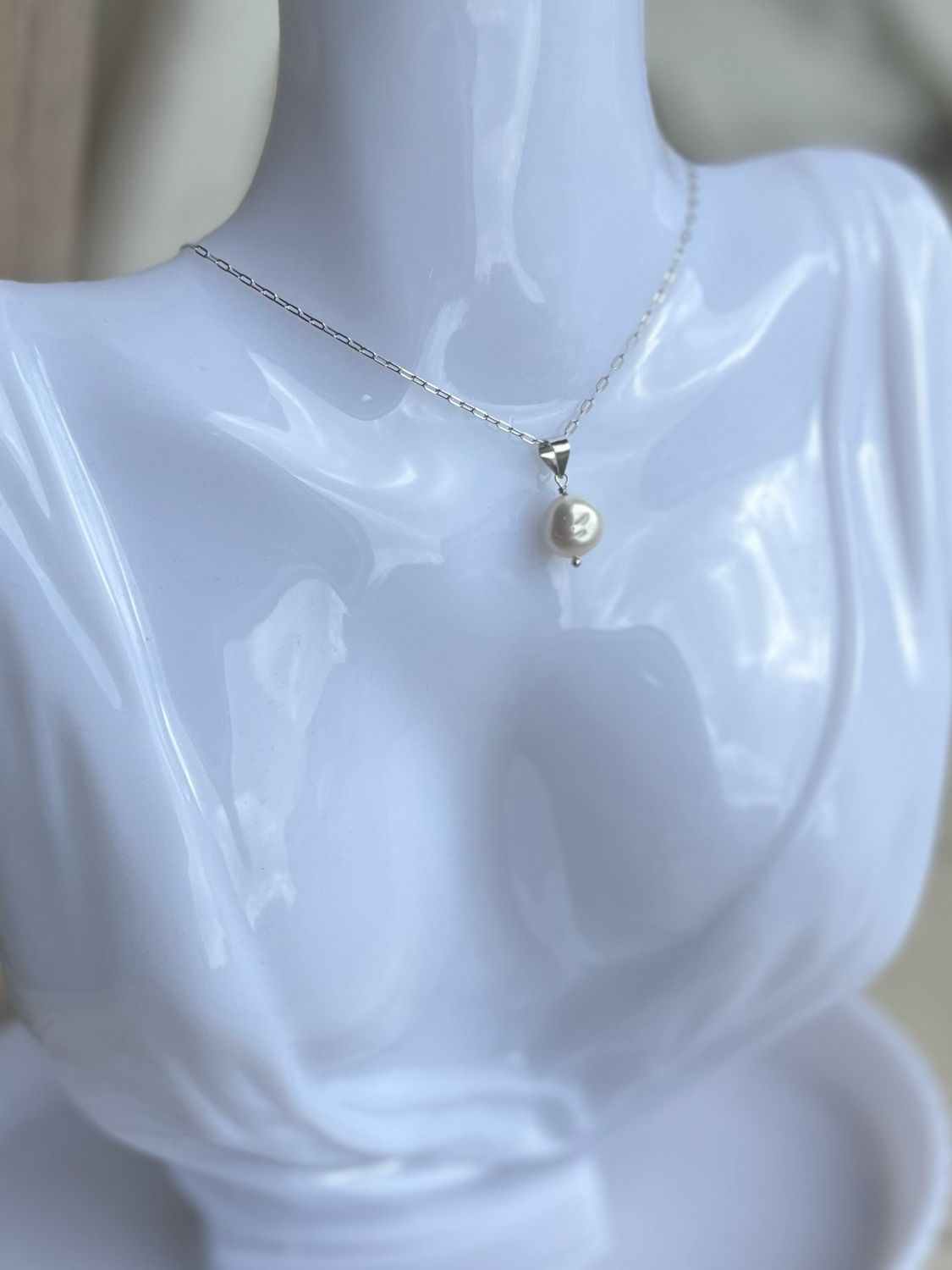 Ketting Met Parel Hanger - Retro Geometric Freshwater Pearl Ketting - Ketting Met Hanger - Zilveren Ketting - Plating White Gold