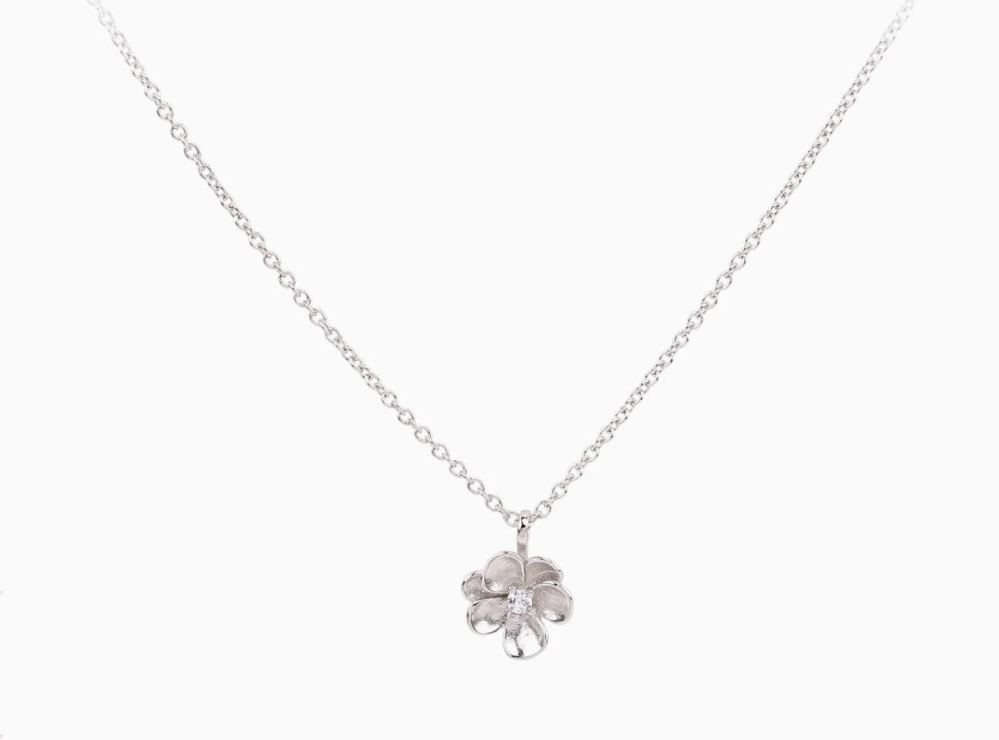 Ketting Met Bloem Hanger - Zilveren Ketting - Platina Goud - Ketting Voor Dames - Ketting Met Hanger